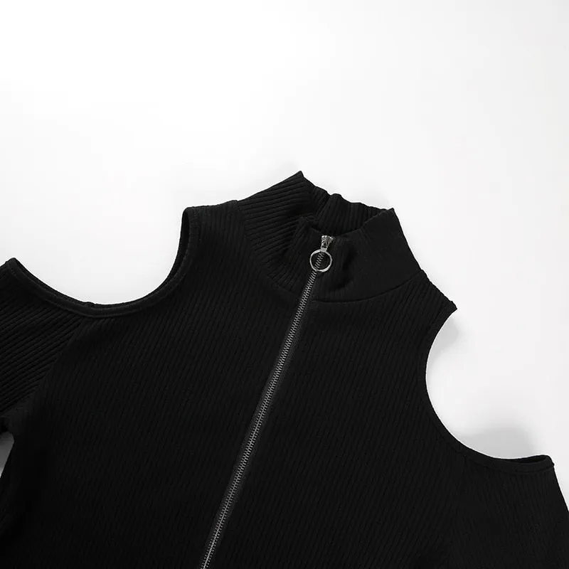 Autumn Black Long Sleeve Bodysuit Winter Elegant Turtleneck Body Femme Sexy Strapless Hollow Out Bodycon Bodysuits