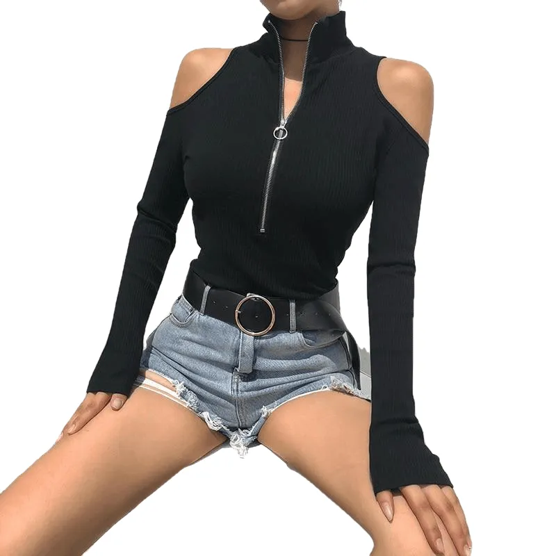 Autumn Black Long Sleeve Bodysuit Winter Elegant Turtleneck Body Femme Sexy Strapless Hollow Out Bodycon Bodysuits