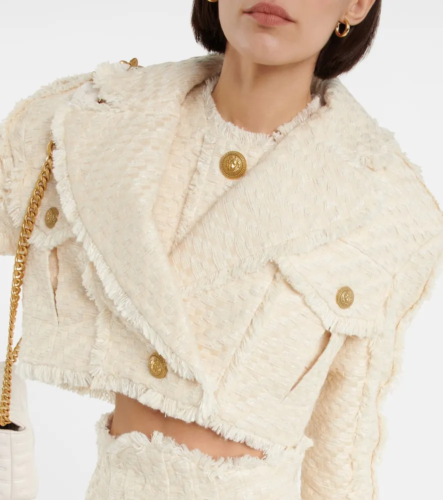 Balmain Cotton-blend tweed cropped jacket