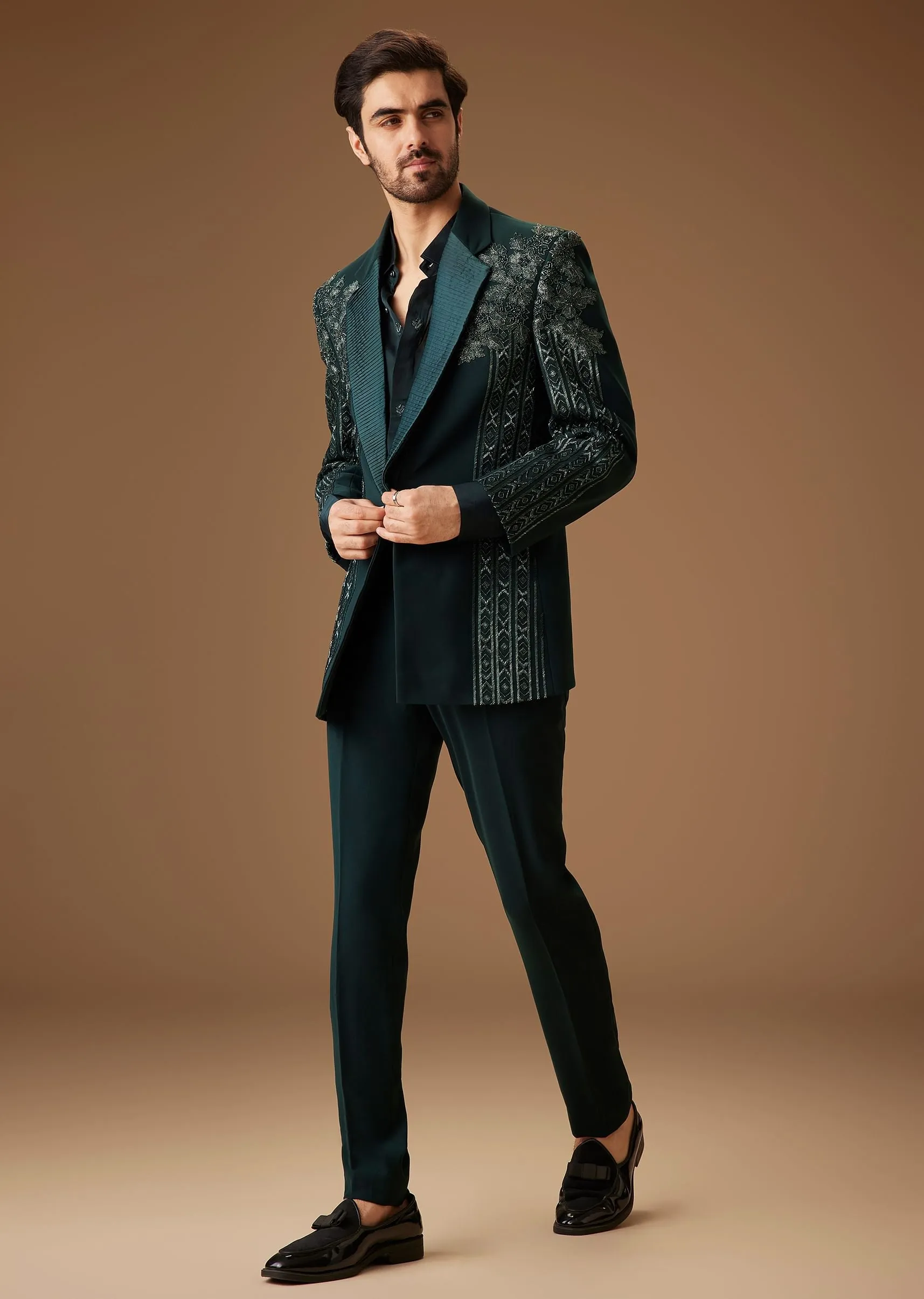 Bottle Green Hand Embroidered Tuxedo