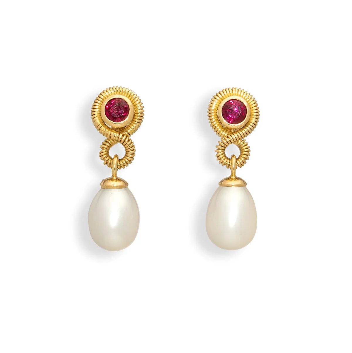 Coil Ruby and Pearl Earrings