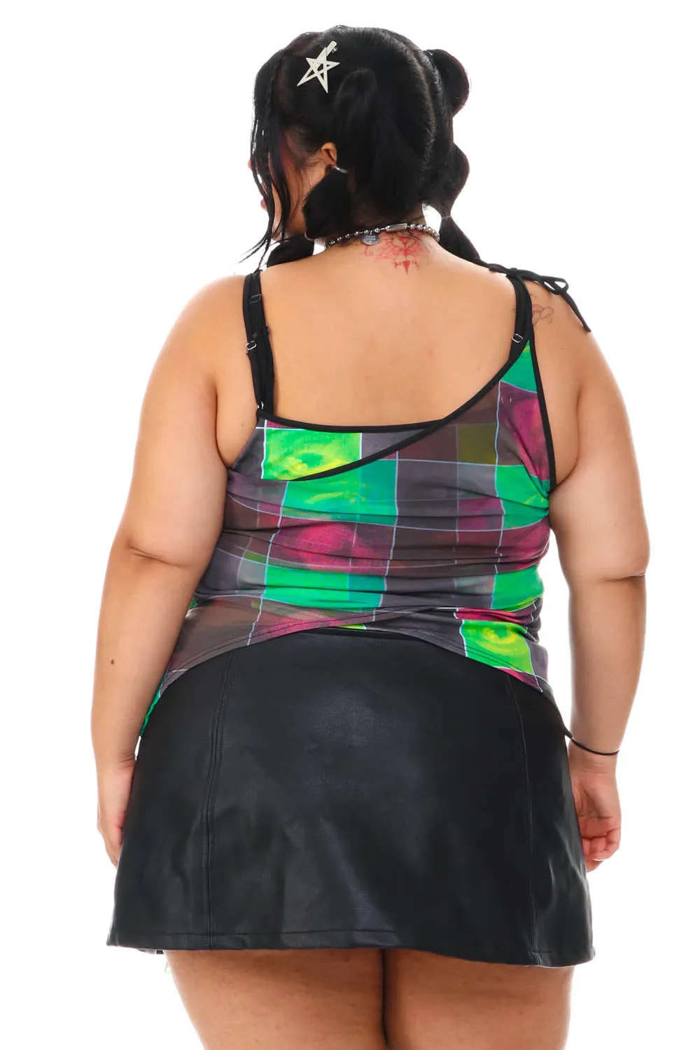 Disco Grid Print Criss-Cross Layer Top