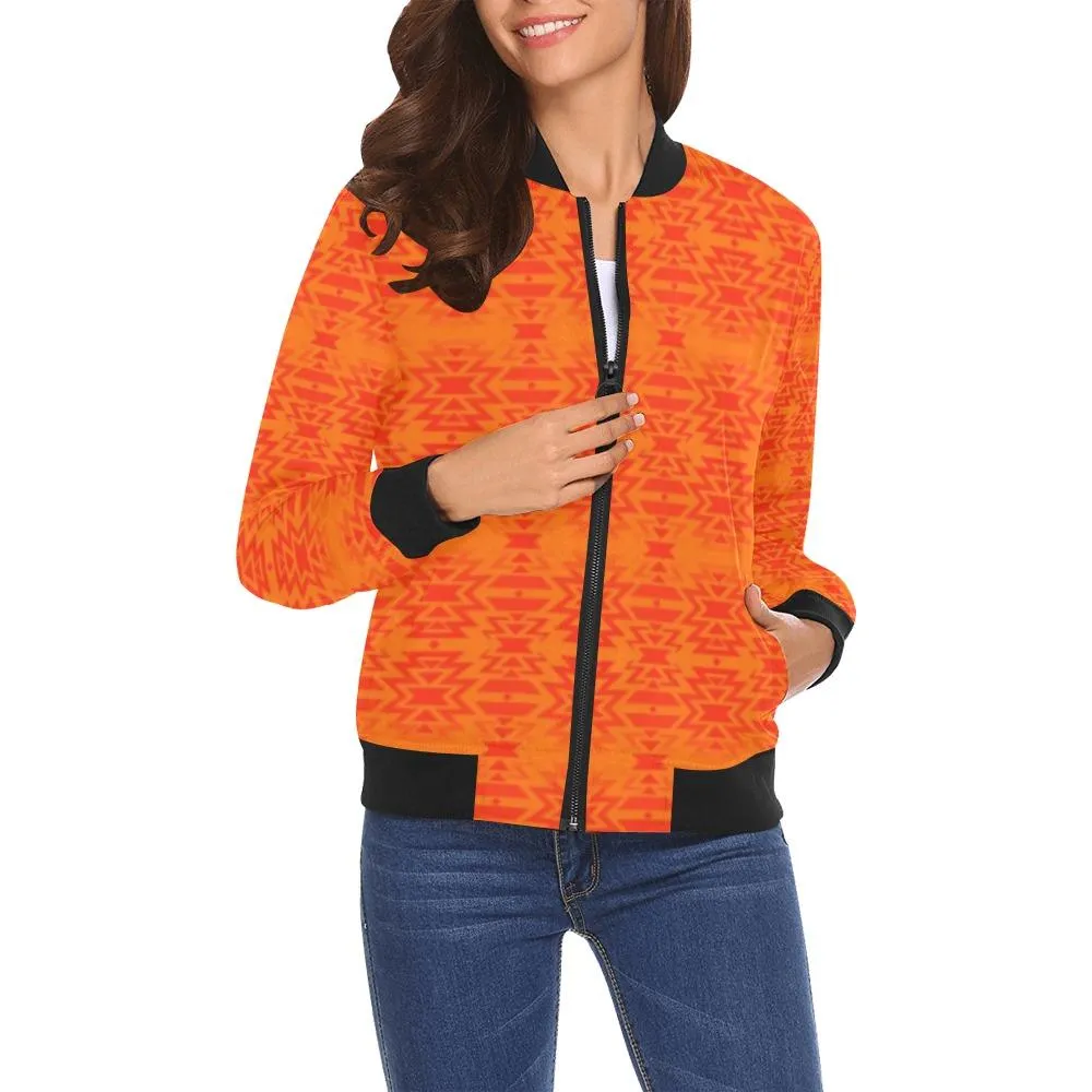 Fire Colors and Turquoise - Orange Bomber Jacket for Women