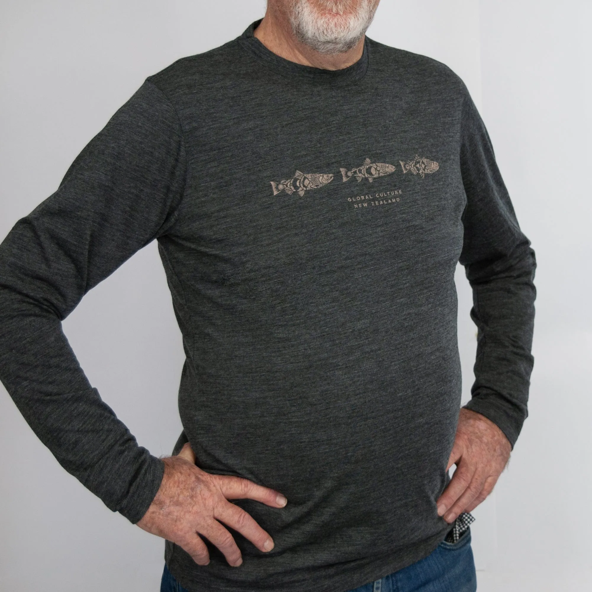 Fish Long Sleeve Mens Merino T-Shirt