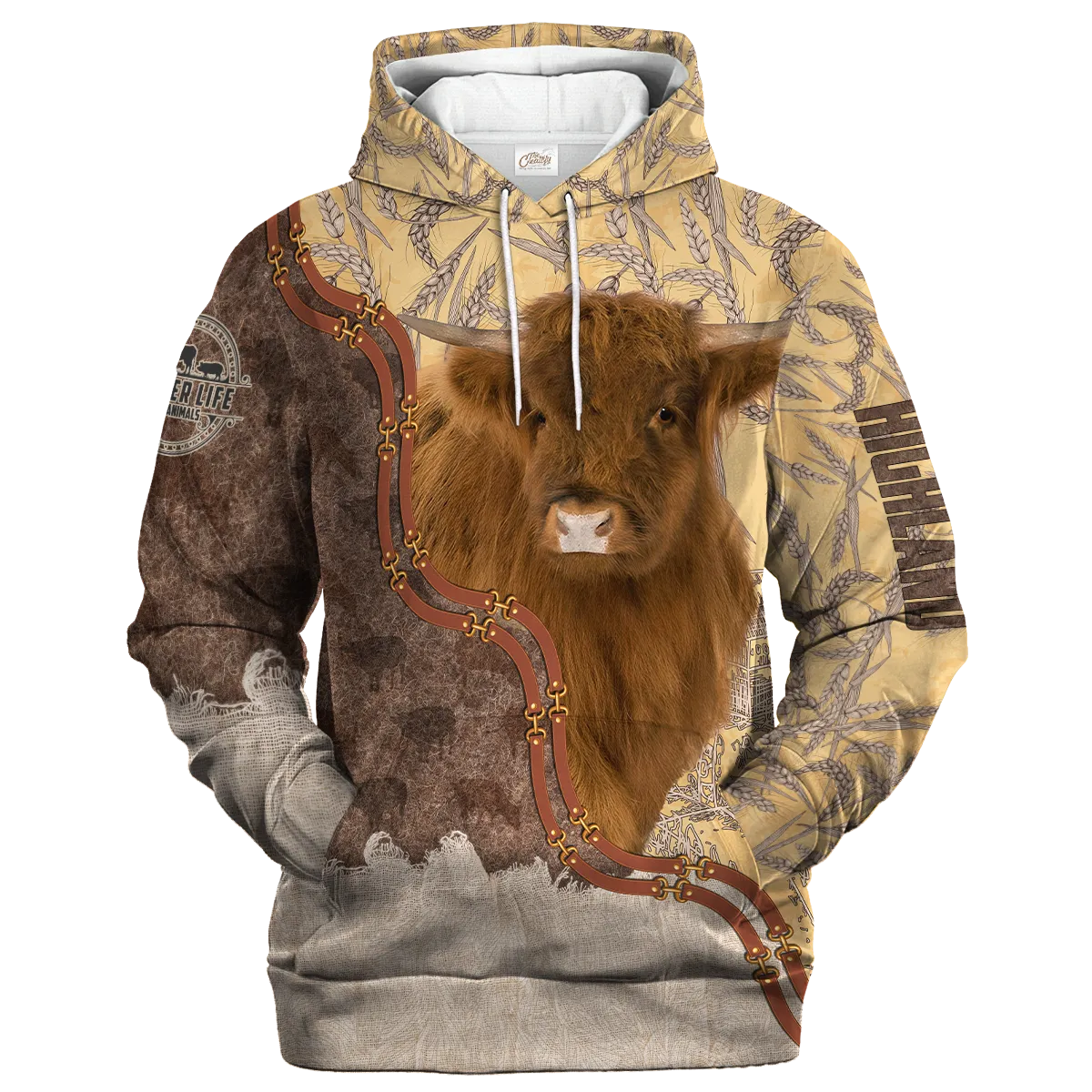 Highland Lovers In Barley Pattern Hoodie