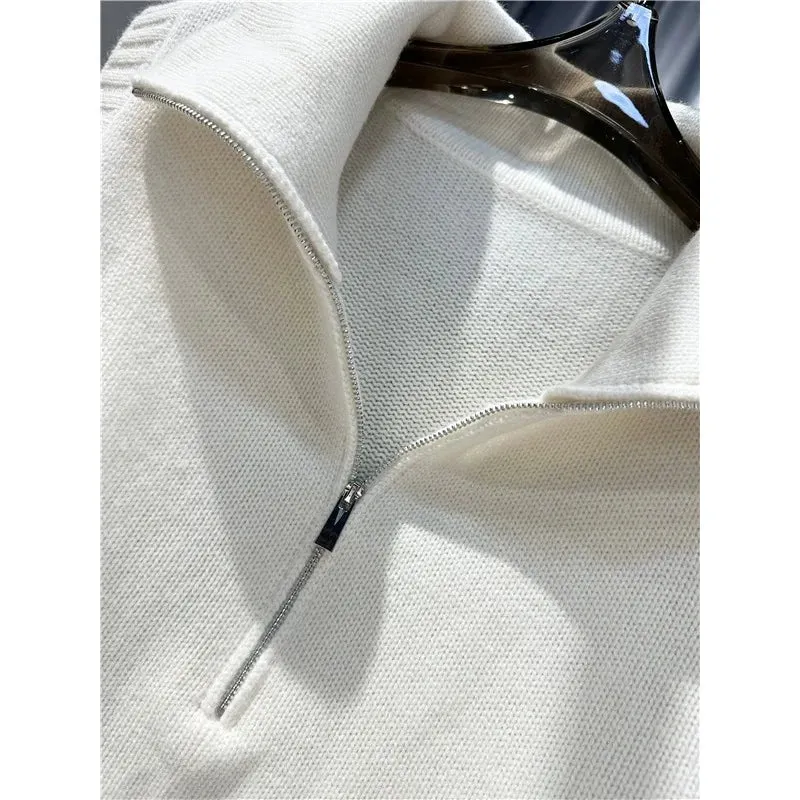 Hnzxzm European Fashion 100% Pure Cashmere Vest Women's Half Zip Turtleneck Pullover Sleeveless Knit Sweater Clip