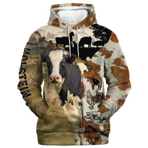Holstein Fur Pattern On The Farm Hoodie, Cow Hoodie 3D All Over Print
