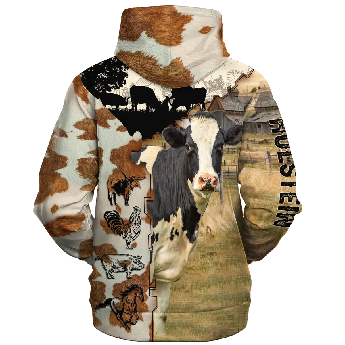 Holstein Fur Pattern On The Farm Hoodie, Cow Hoodie 3D All Over Print