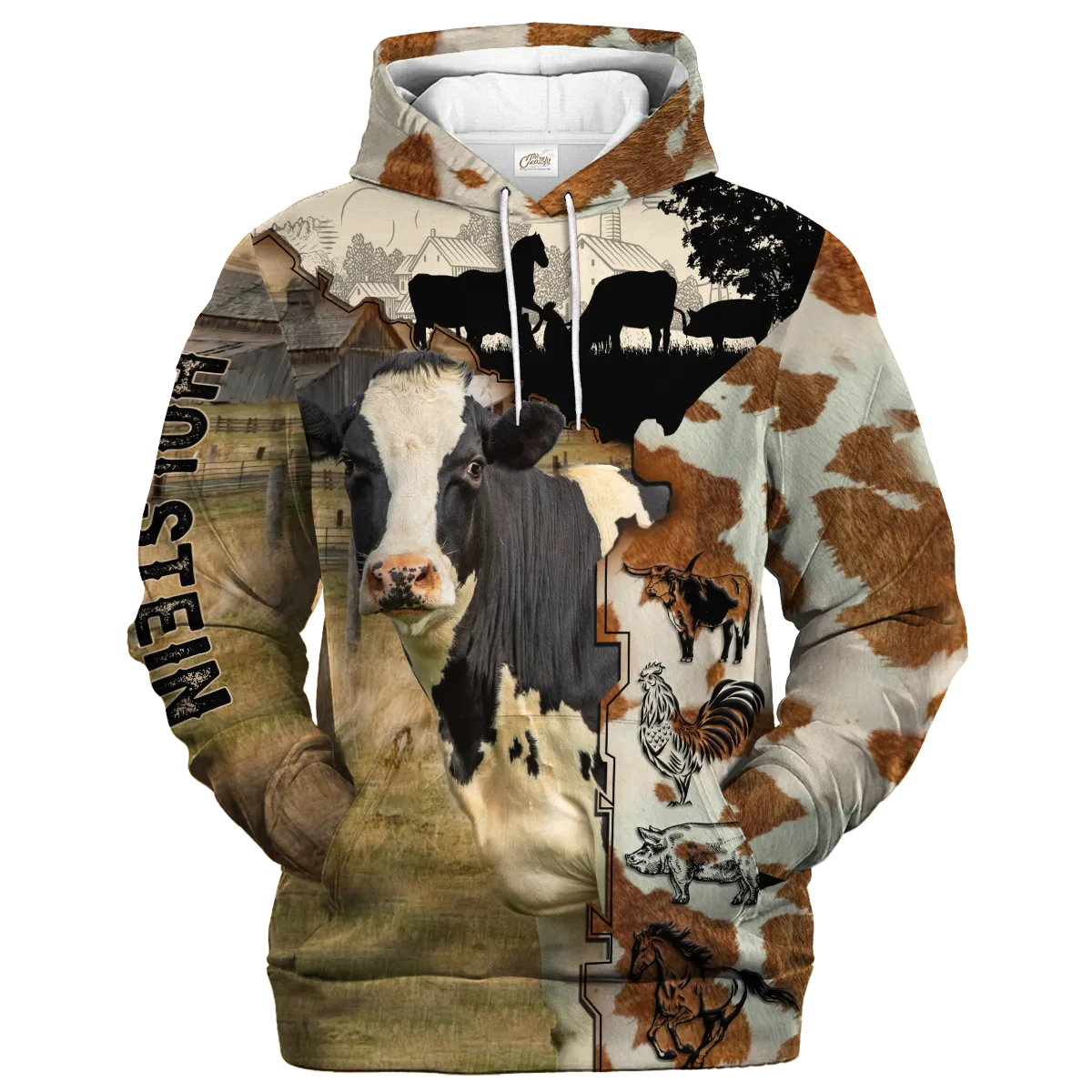 Holstein Fur Pattern On The Farm Hoodie, Cow Hoodie 3D All Over Print