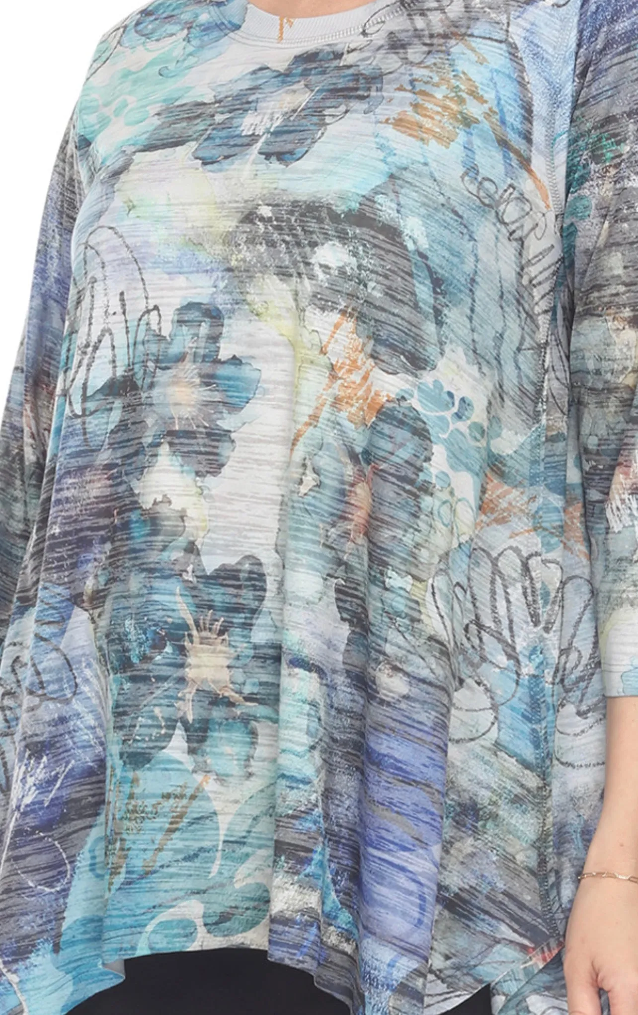 INOAH T1105BOG-GG26 Blue Garden Burnout Tunic Top