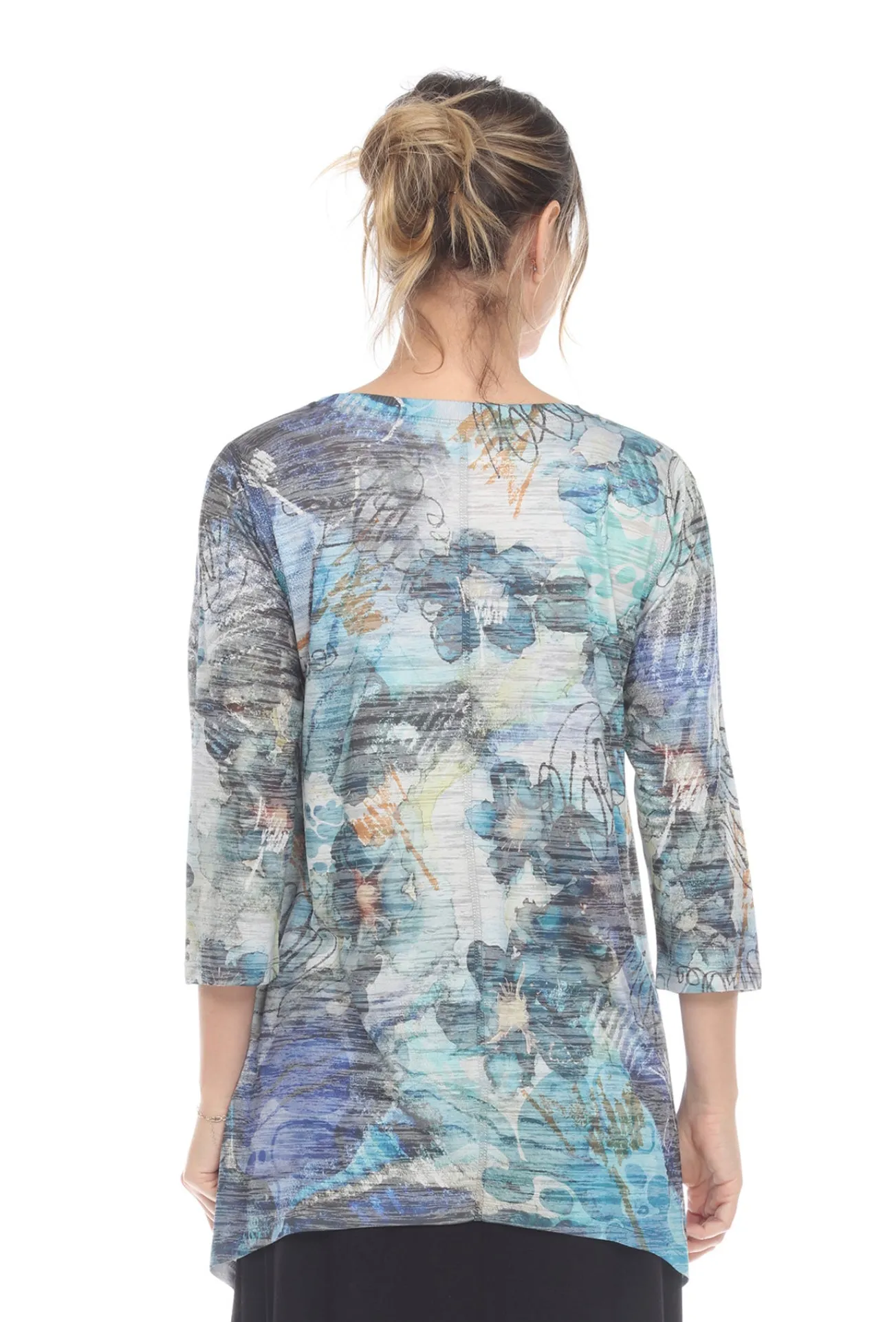 INOAH T1105BOG-GG26 Blue Garden Burnout Tunic Top