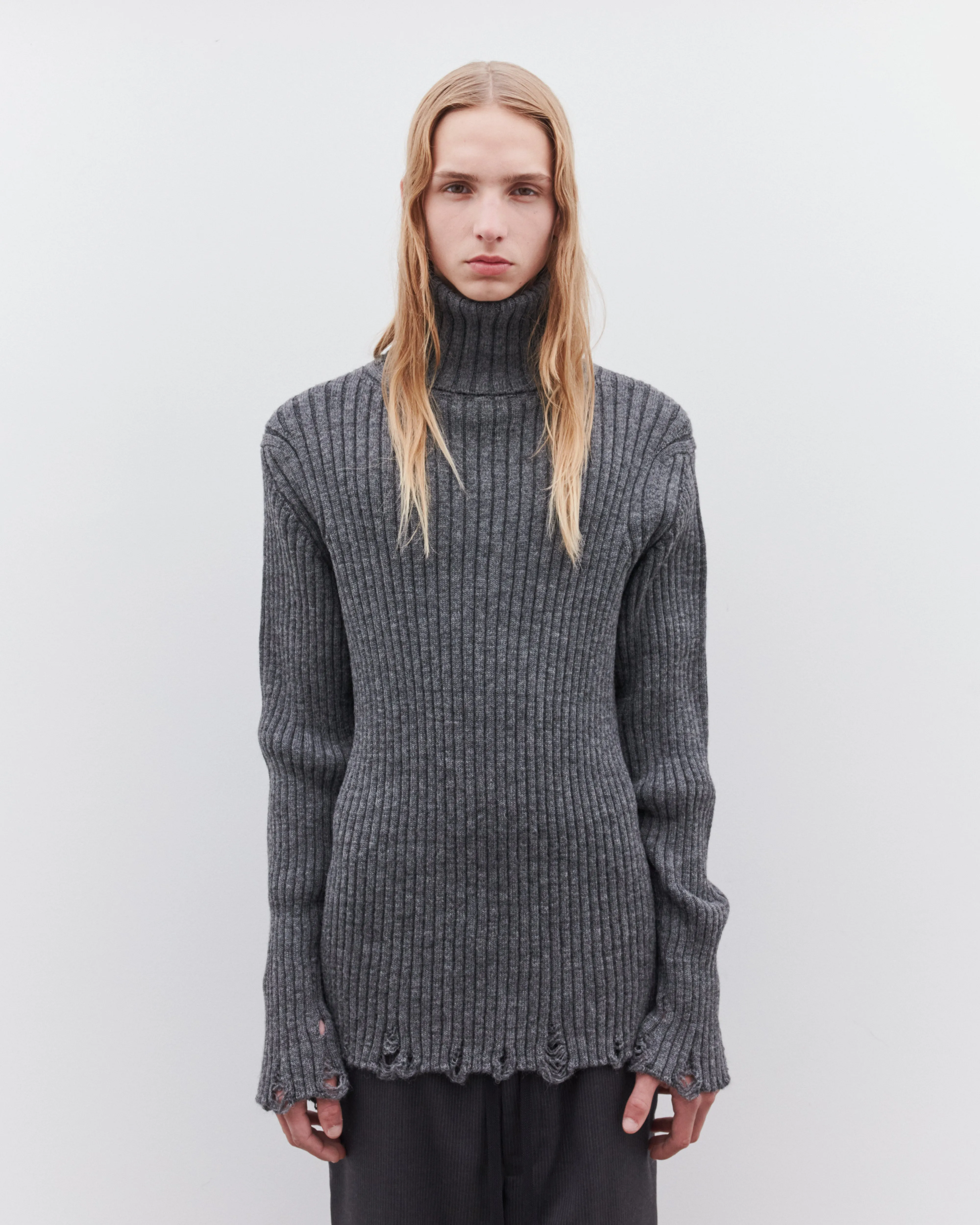 Junya Watanabe MAN - Men's Raw Edge Turtle Neck Sweater - (Grey)