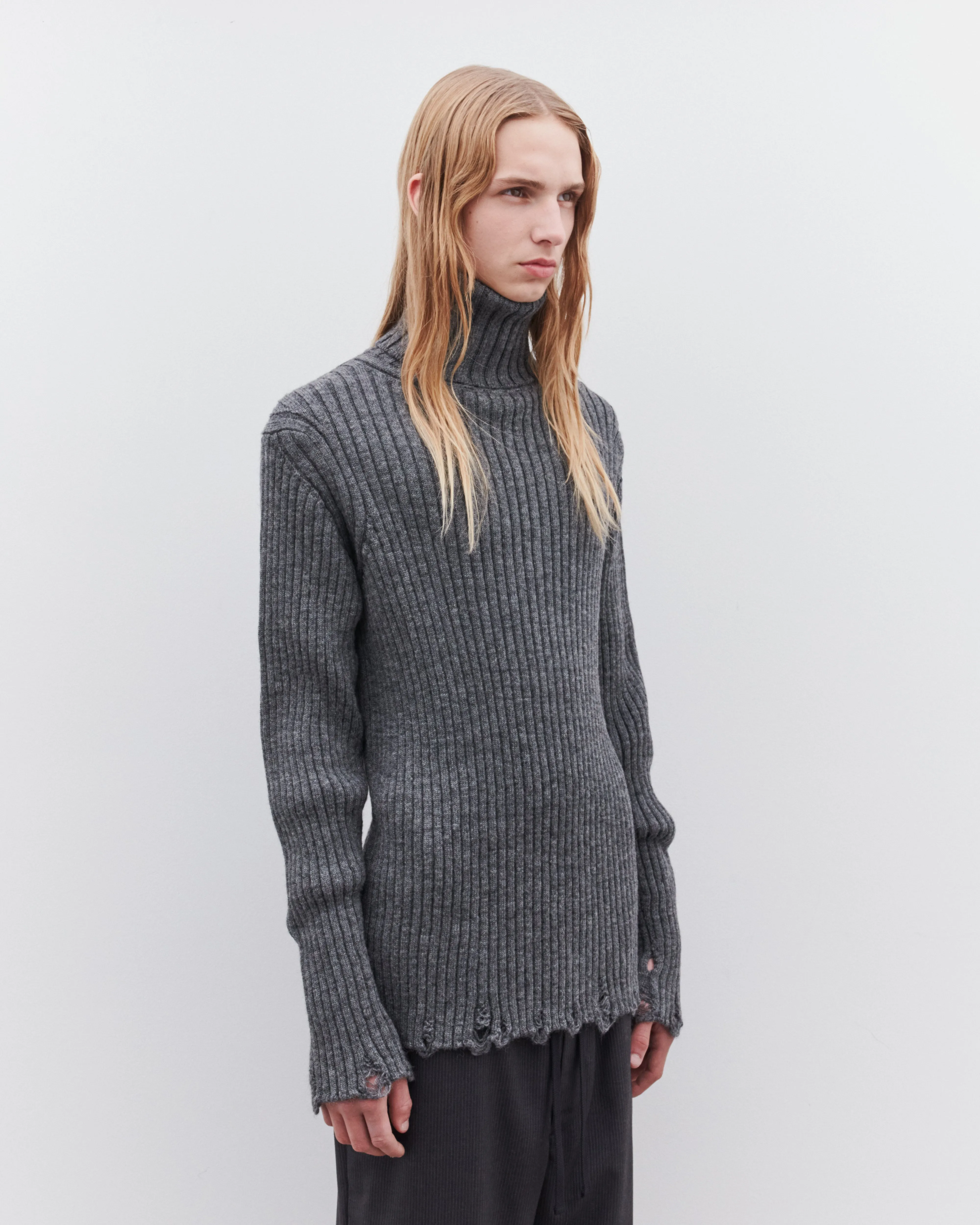 Junya Watanabe MAN - Men's Raw Edge Turtle Neck Sweater - (Grey)