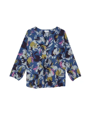 Lola 3/4 Sleeve Split Neck  Blouse | Azure Blue / Olive Green