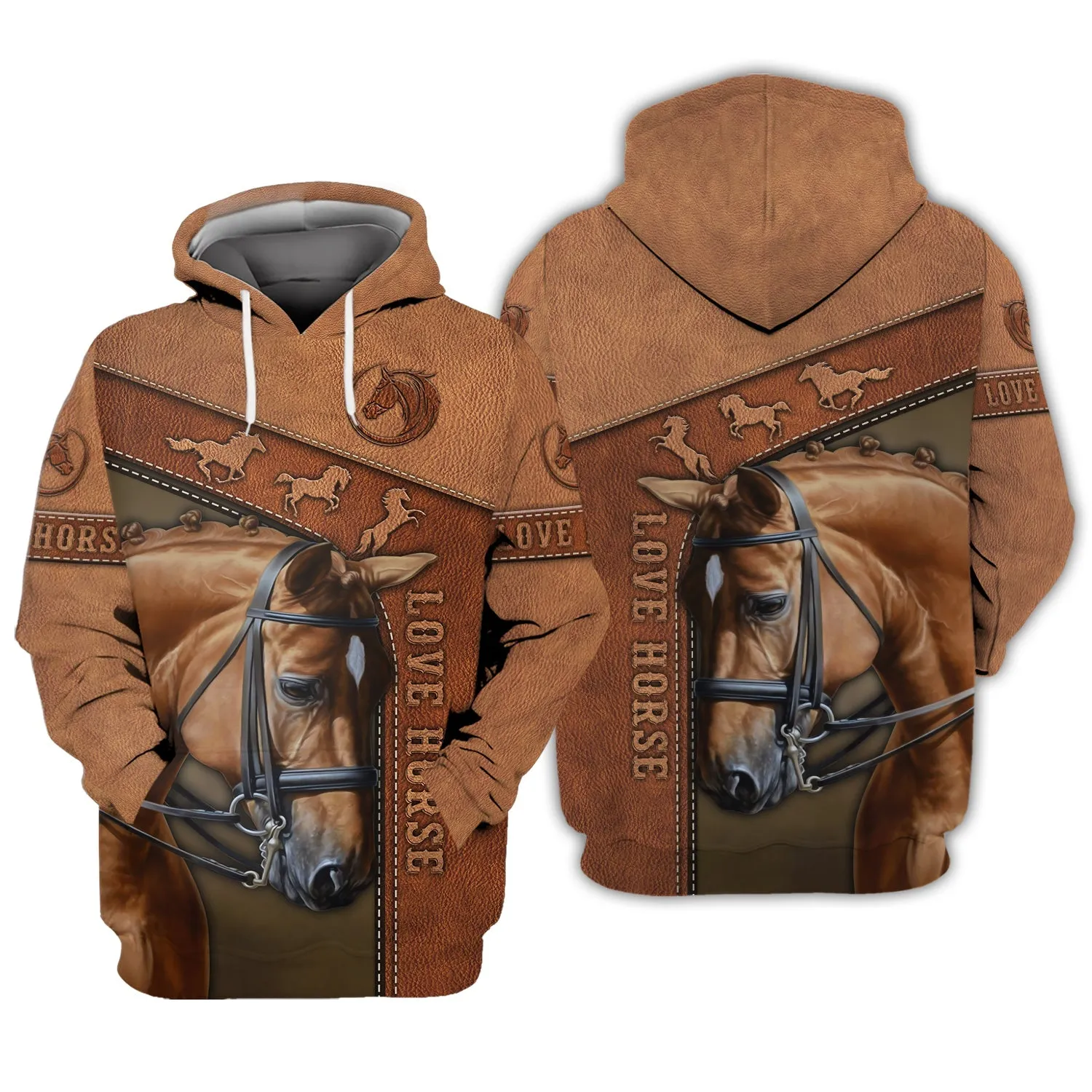 Love Horse Brown Leather 3D Full Printed Sweatshirt Hoodie Christmas Shirt
