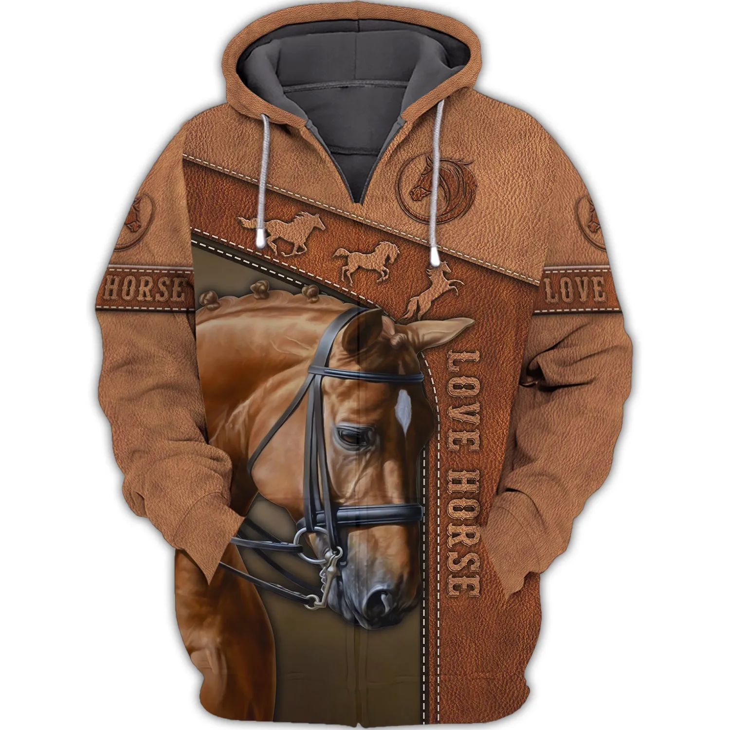 Love Horse Brown Leather 3D Full Printed Sweatshirt Hoodie Christmas Shirt