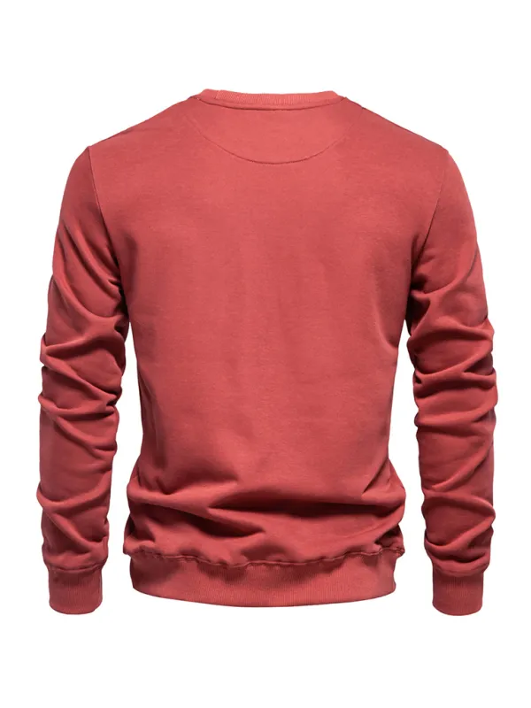 Men's Loose Solid Color Round Neck Casual Long Sleeve Sweatshirt