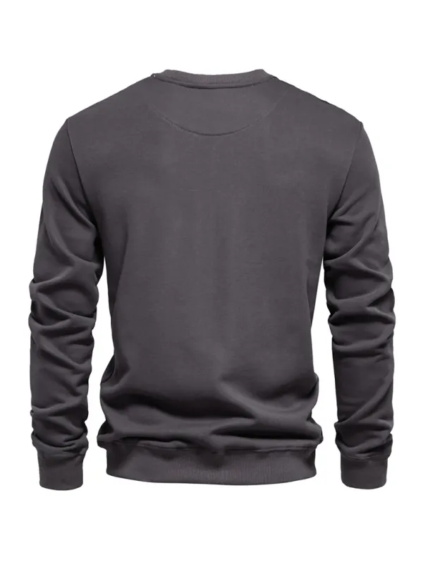 Men's Loose Solid Color Round Neck Casual Long Sleeve Sweatshirt