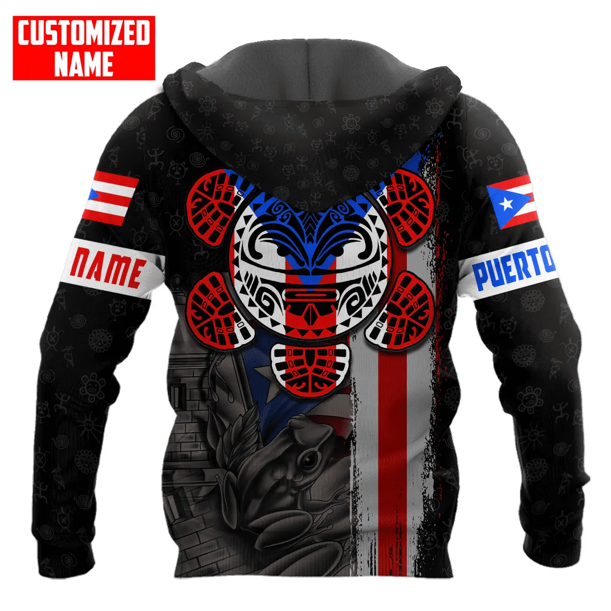 Personalized Name Puerto Rico Sun Taino Tattoo Flag Unisex Hoodie, Idea Shirt for Puerto Rican