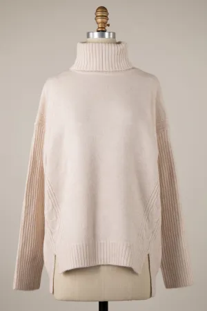 Ribbed Knit Pattern Soft Turtleneck Sweater Top