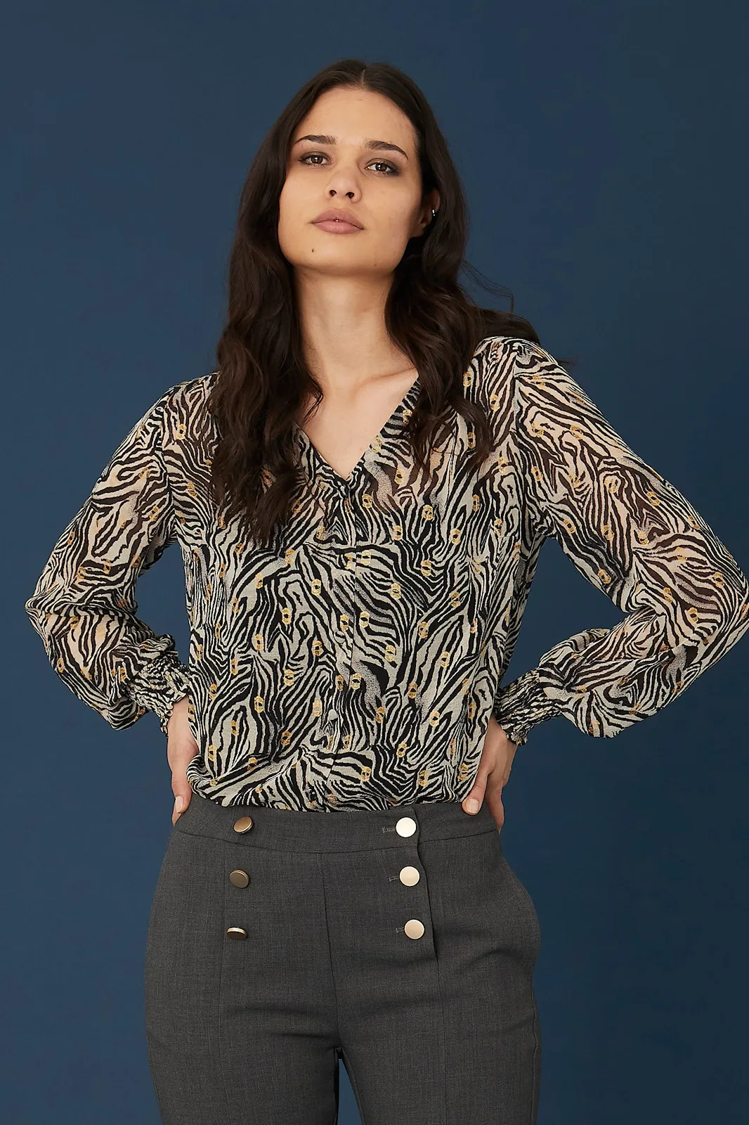 Rue De Femme Animal print shirt with gold detials 7239
