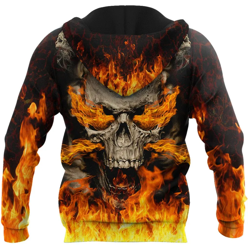 Skulls On Fire Hoodie, 3D All Over Print Fire With Skull Hoodie For Men And Women