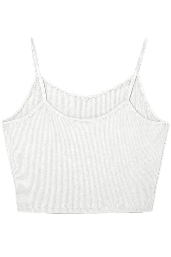Sleeveless V Neck Casual Ribbed Knit Cami Crop Top