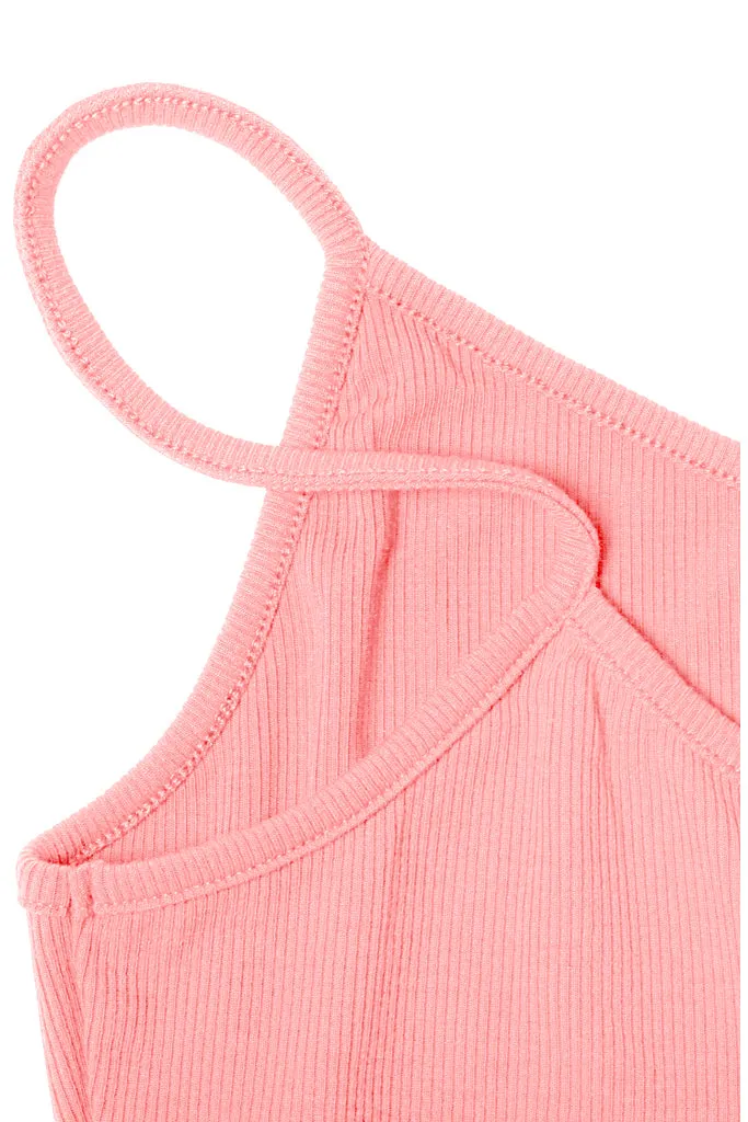 Sleeveless V Neck Casual Ribbed Knit Cami Crop Top