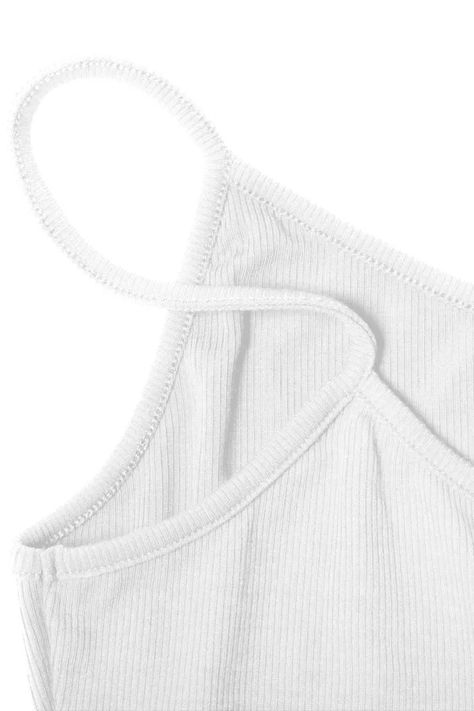 Sleeveless V Neck Casual Ribbed Knit Cami Crop Top