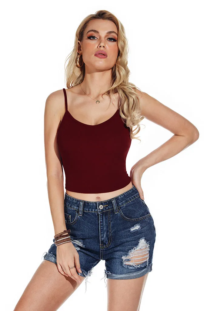Sleeveless V Neck Casual Ribbed Knit Cami Crop Top