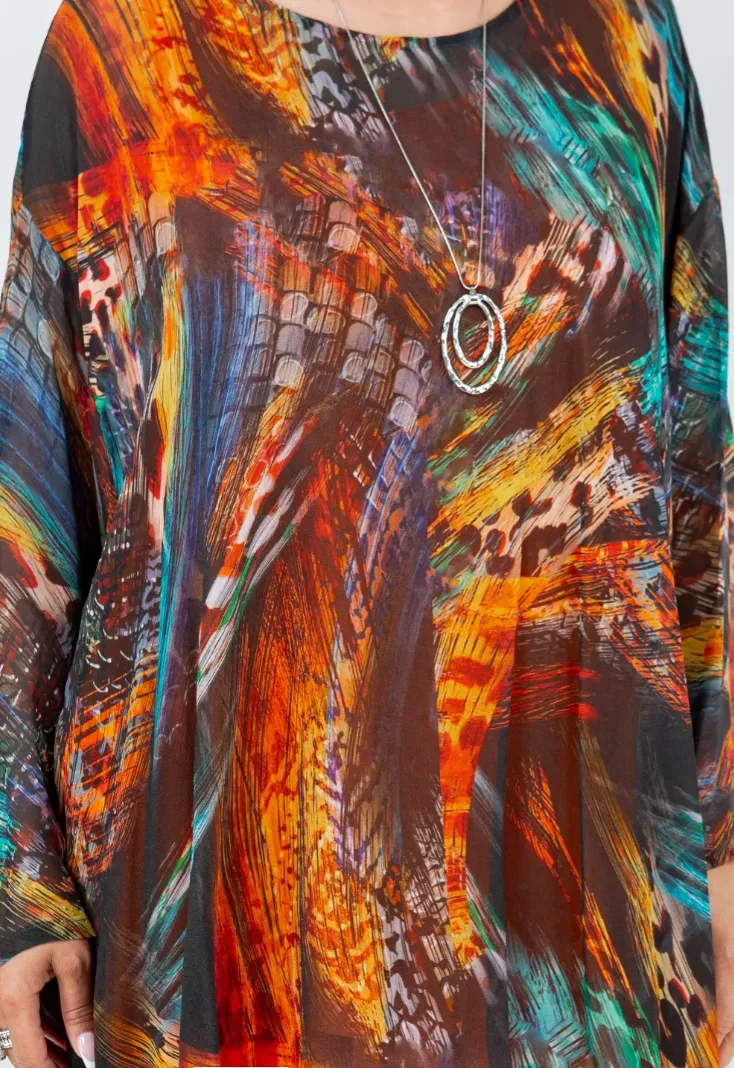 Solar Flare Mosaic hi-low Tunic Top Boho Hippie Chic Resort Wear Sml-10X