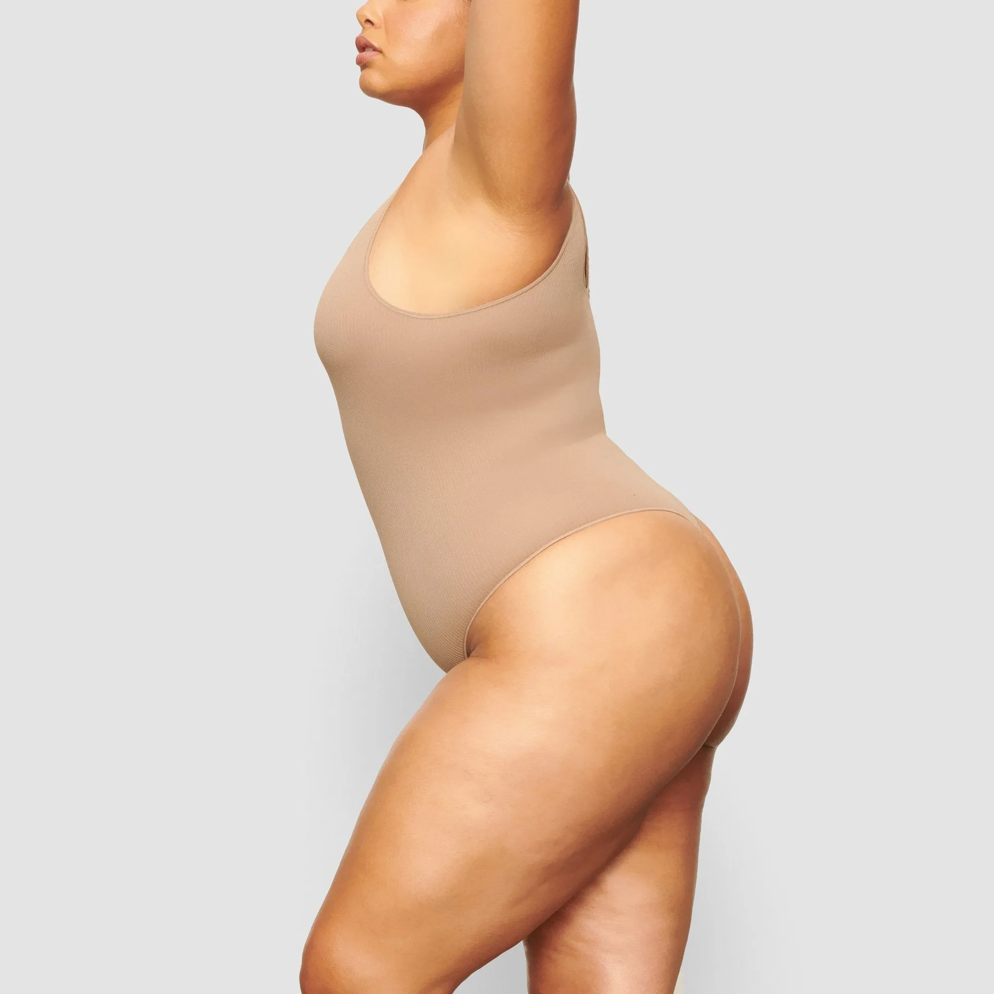 STRETCH RIB SCOOP TANK BODYSUIT | DESERT