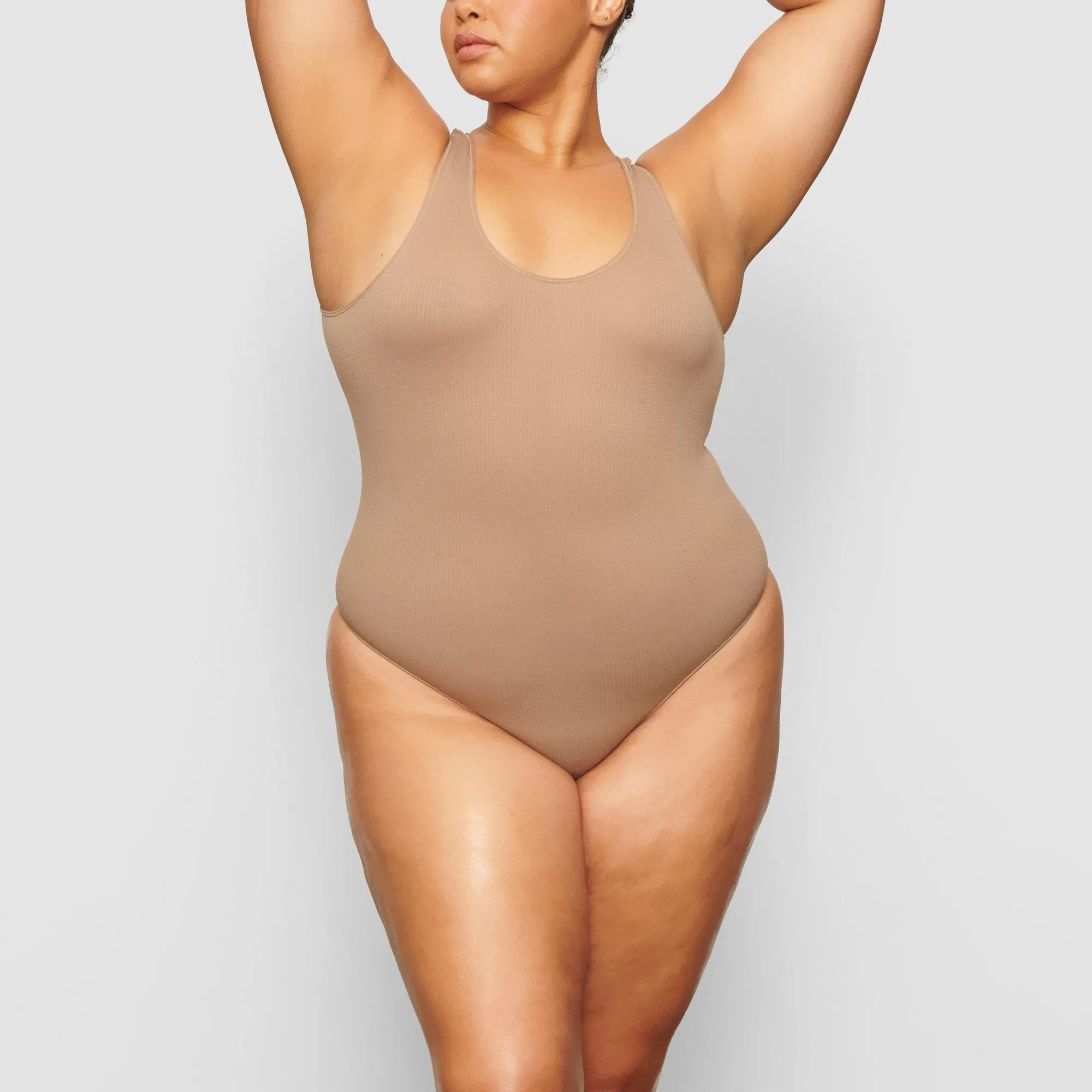 STRETCH RIB SCOOP TANK BODYSUIT | DESERT