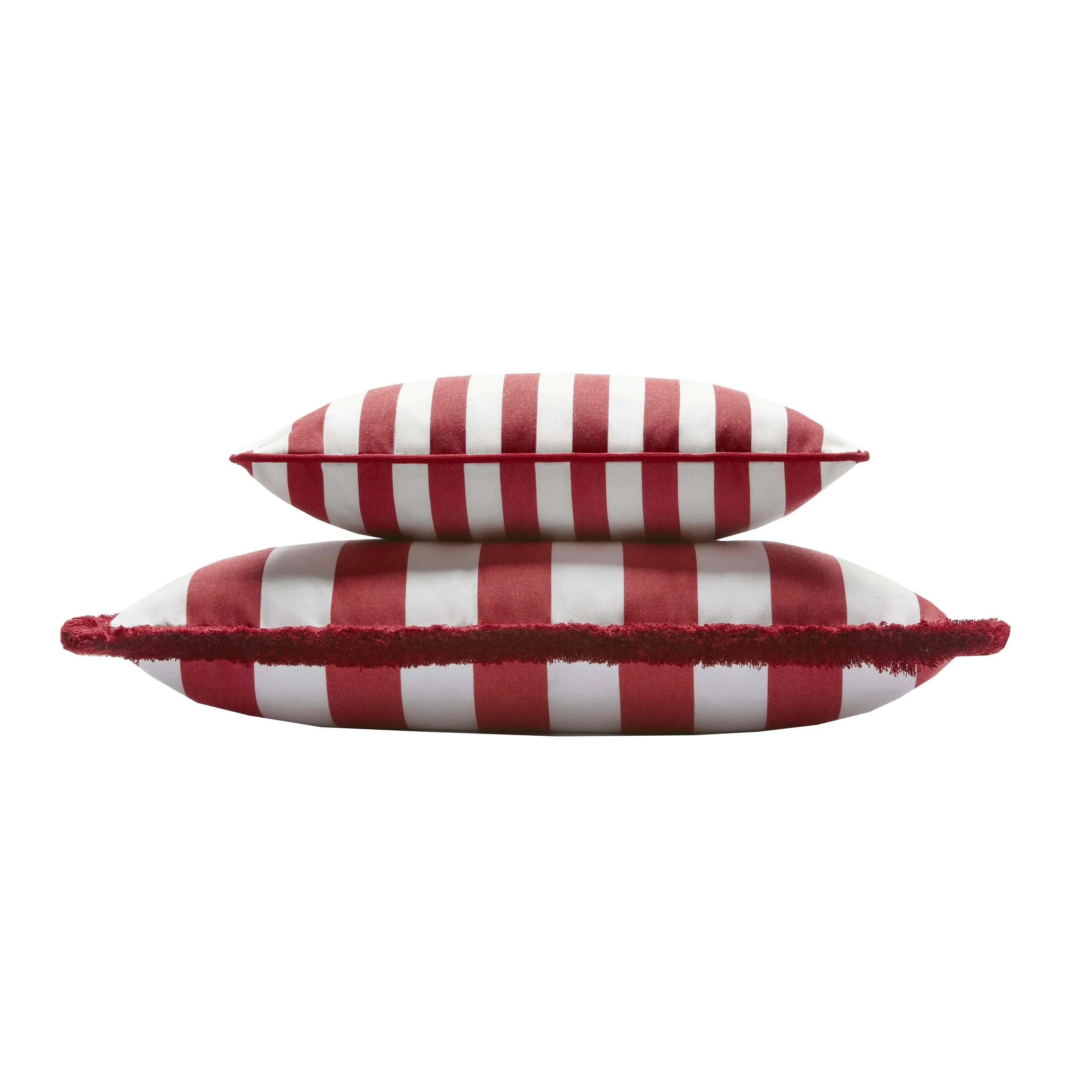 STRIPED HAPPY PILLOW INDOOR - OUTDOOR WITH PIPING RED