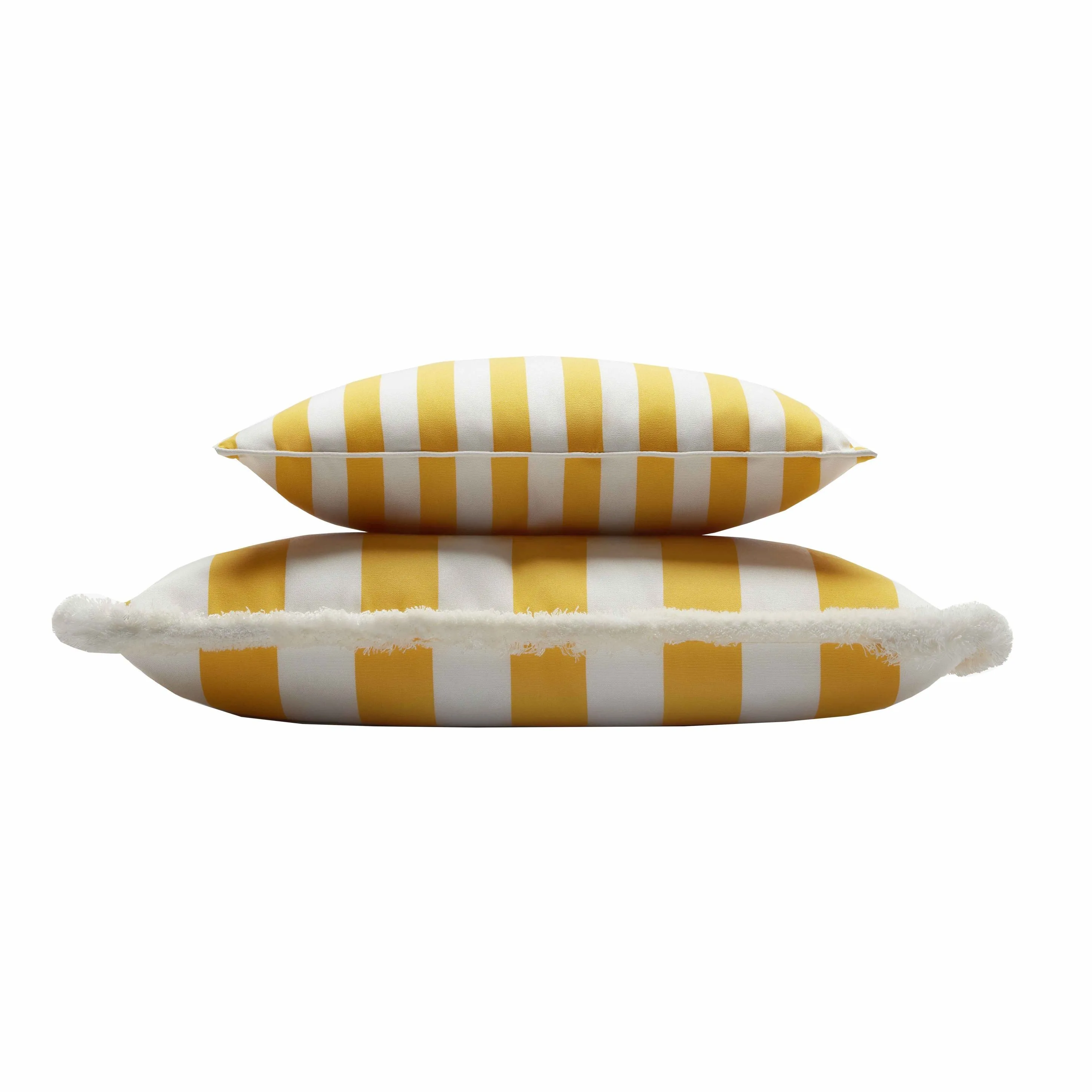 STRIPED HAPPY PILLOW INDOOR - OUTDOOR WITH PIPING YELLOW