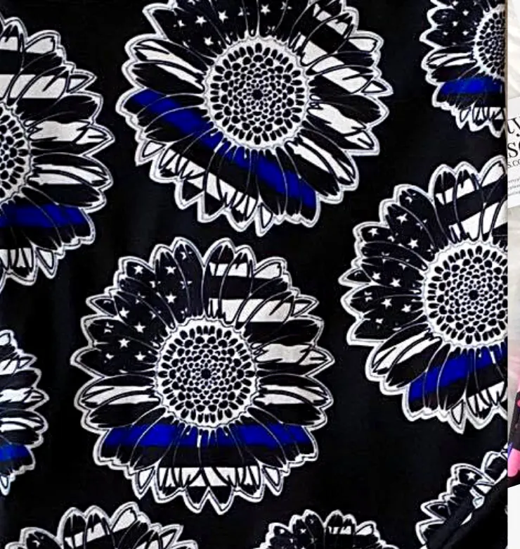 Thin Blue Line Sunflower CAPRI LEO Police Super SOFT Yoga Band Leggings rts