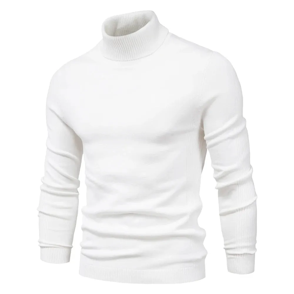Winter Men Turtleneck Sweater Casual Solid Color Warm Pullover High Quality Slim High Neck Long Sleeve Sweater Men