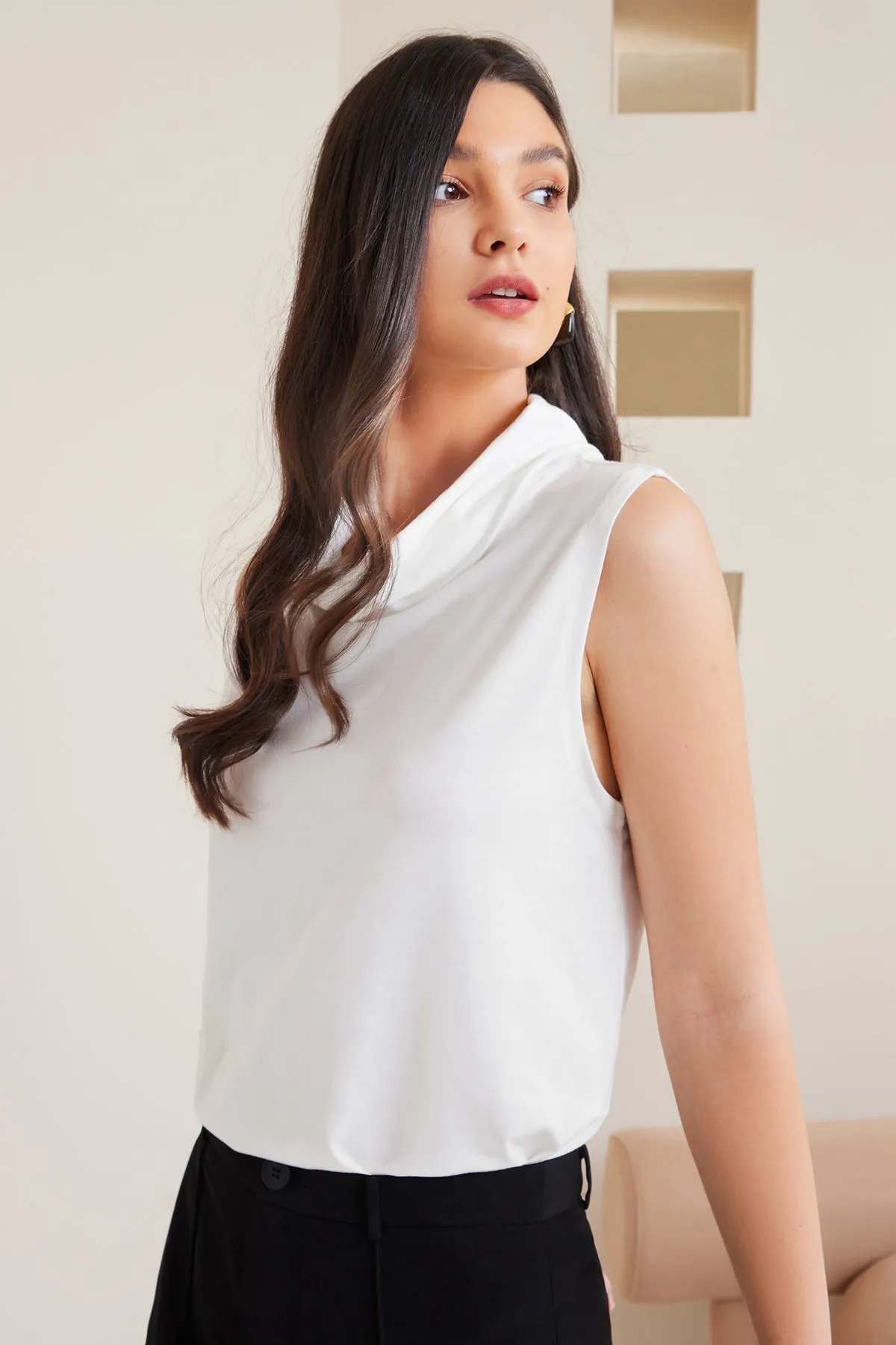 Women's Draped Funnel Neck Tank Top
