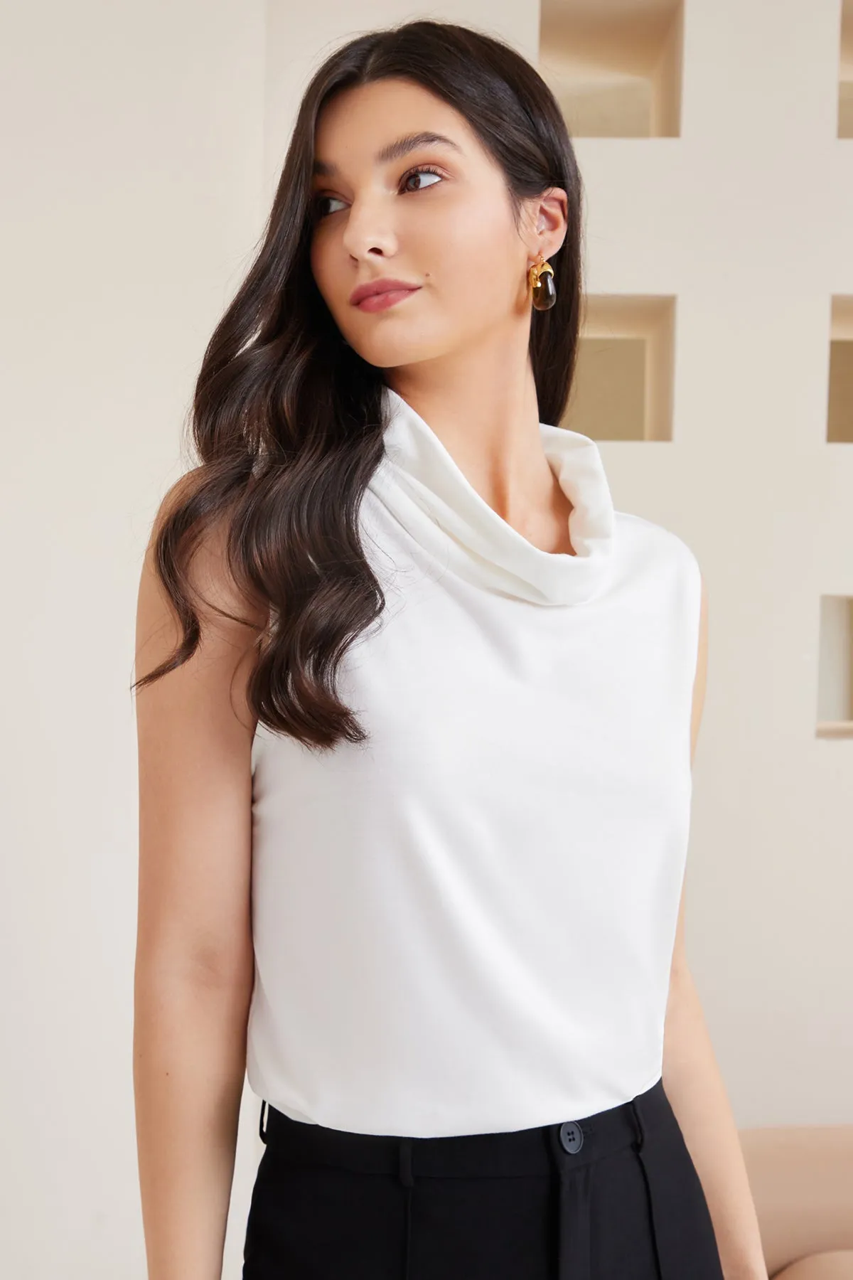 Women's Draped Funnel Neck Tank Top