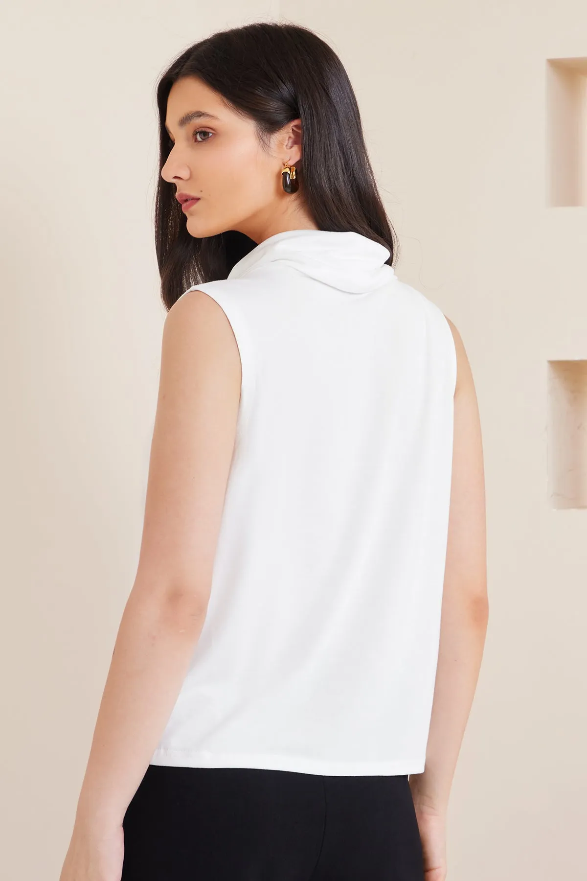 Women's Draped Funnel Neck Tank Top